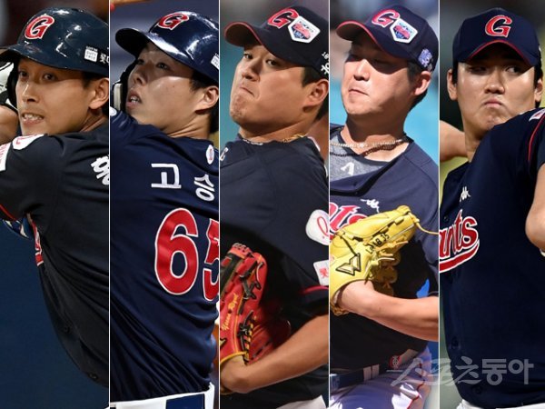롯데 황성빈, 고승민, 나균안, 이인복, 김도규(왼쪽부터). 스포츠동아DB