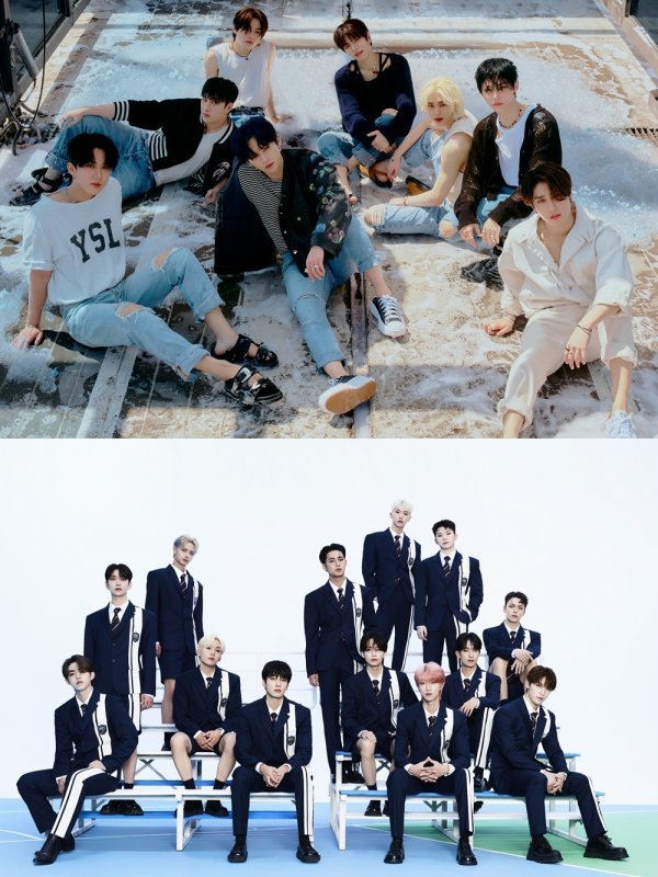 ‘4세대 대표 아이돌’로 꼽히는 그룹 스트레이 키즈와 세븐틴(위부터)이 글로벌 입지를 다지기 위해 폭넓은 해외 활동을 펼쳐나간다. 사진제공｜JYP엔터테인먼트·플레디스엔터테인먼트