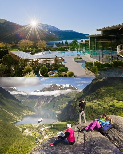 노르웨이 피오르 전망 알렉산드라 호텔(위), 노르웨이 피오르 중 가장 아름답기로 손꼽히는 게이랑에르 피오르