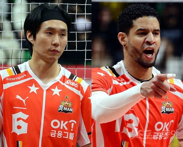 OK금융그룹 이민규(왼쪽)·레오. 스포츠동아DB
