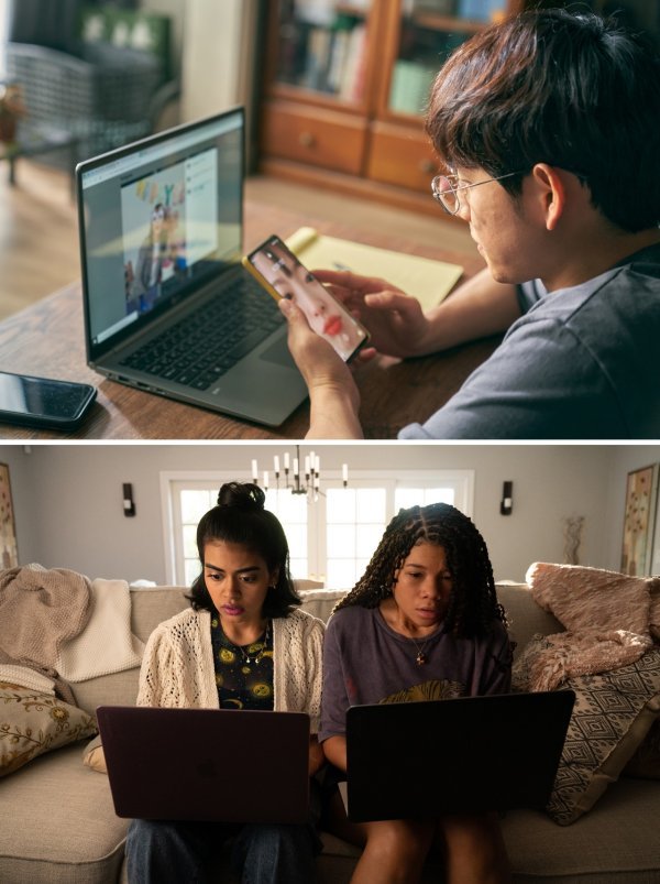 넷플릭스 오리지널 영화 ‘스마트폰을 떨어뜨렸을 뿐인데’(위), 영화 ‘서치2’ 등이 온라인 개인정보를 활용한 신종 디지털 범죄를 다뤄 세계 관객의 관심을 받고 있다. 사진제공｜넷플릭스·소니픽처스코리아