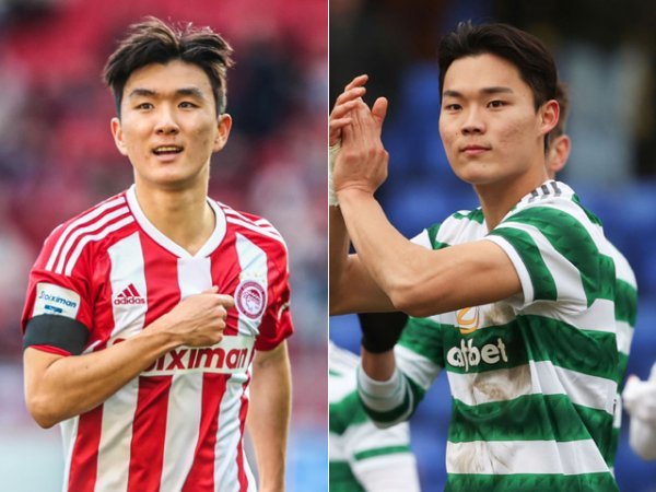 황인범(왼쪽), 오현규. 사진출처 | 올림피아코스 SNS, 셀틱 SNS