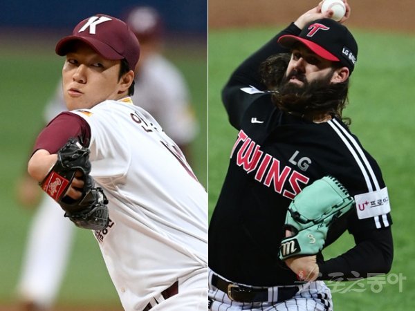 키움 안우진(왼쪽), LG 켈리. 스포츠동아DB
