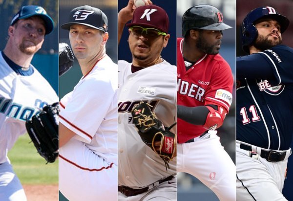 NC 페디, 한화 스미스, 키움 후라도, SSG 에레디아, 두산 로하스(왼쪽부터). 스포츠동아DB