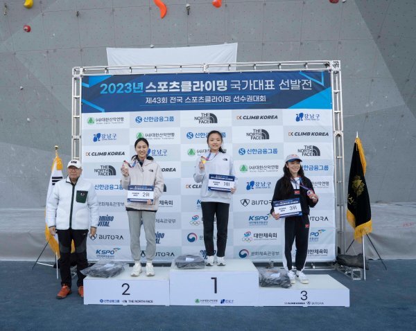 전국 스포츠클라이밍선수권 콤바인 부문 여자 1위 서채현, 2위 사솔, 3위 김자인