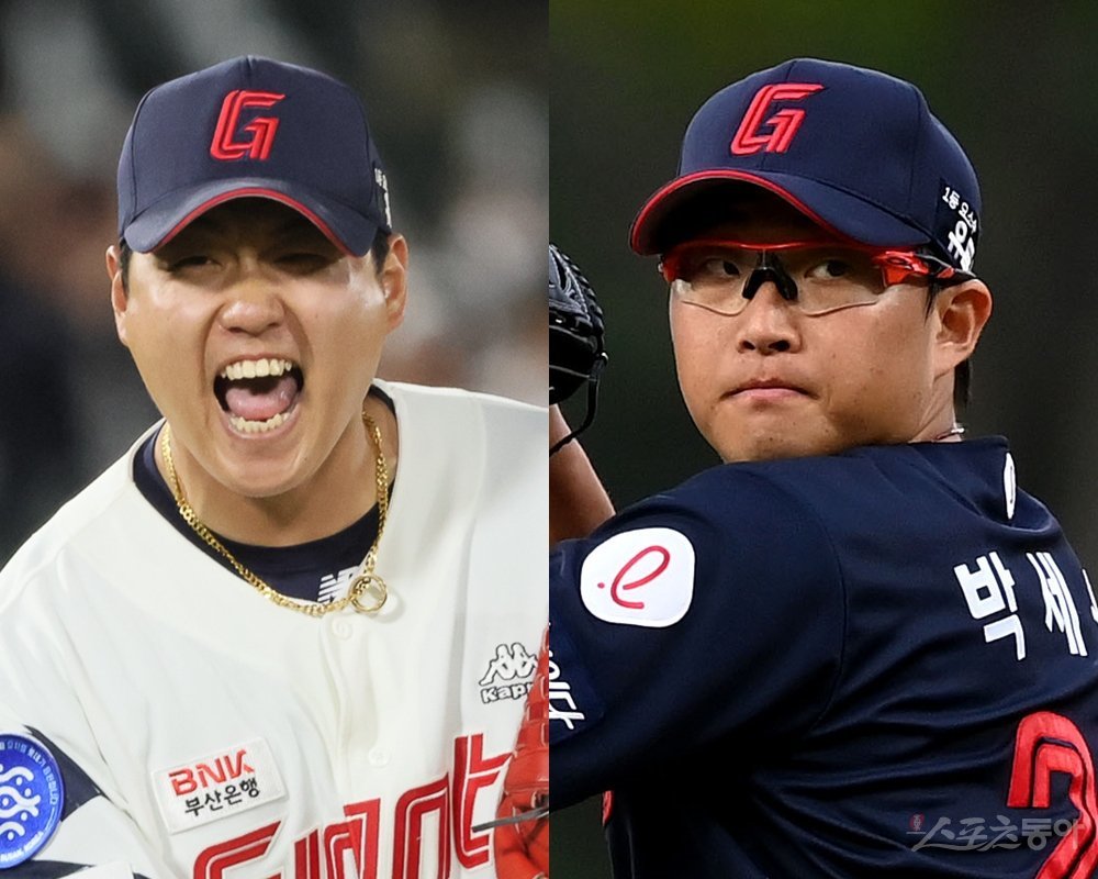 롯데 나균안(왼쪽)·박세웅. 사진제공|롯데 자이언츠·스포츠동아DB