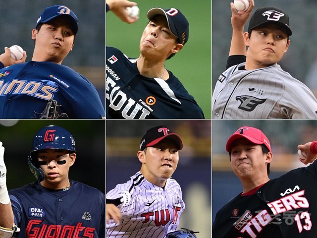 NC 이용준, 두산 김동주, 한화 문동주, KIA 윤영철, LG 박명근, 롯데 김민석(위 왼쪽부터 시계방향). 스포츠동아DB