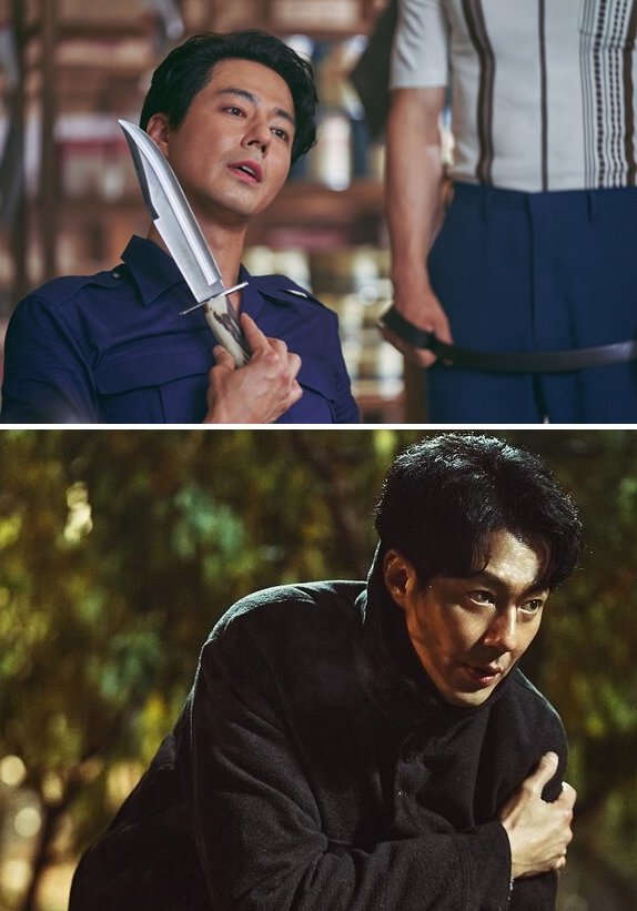 배우 조인성이 올 여름 영화 ‘밀수’(위)와 디즈니+ 오리지널 드라마 ‘무빙’을 잇달아 내놓는다. 사진은 ‘밀수’와 ‘무빙’의 한 장면. 사진제공｜NEW·디즈니+