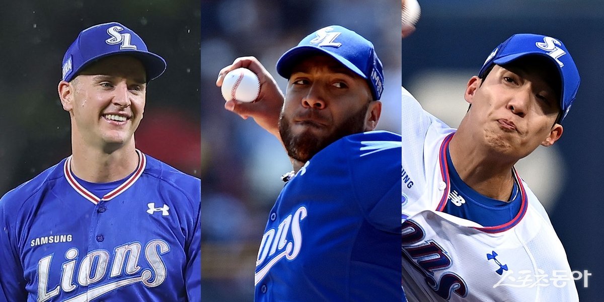 삼성 뷰캐넌·수아레즈·원태인(왼쪽부터). 사진 | 삼성 라이온즈, 스포츠동아DB