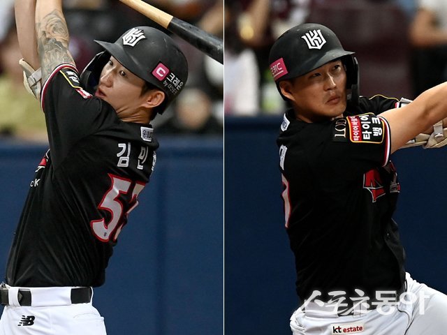 KT 김민혁(왼쪽)·배정대. 스포츠동아DB