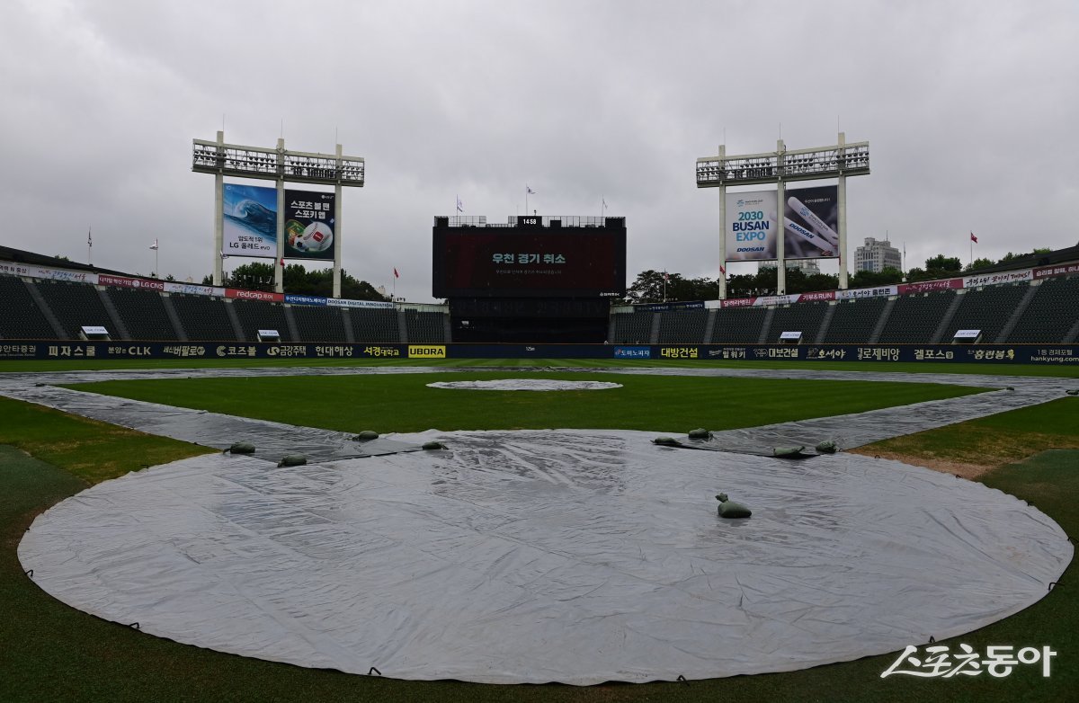 KBO리그는 8월부터 순연경기를 월요일에 소화한다. 자칫 7∼8연전을 치러야 할 팀들로선 선발투수 확보가 당면과제다. 23일 SSG-LG전이 우천순연된 잠실구장. 잠실 | 주현희 기자 teth1147@donga.com