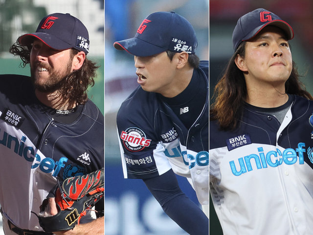 롯데 윌커슨·구승민·김원중(왼쪽부터). 사진제공 | 롯데 자이언츠