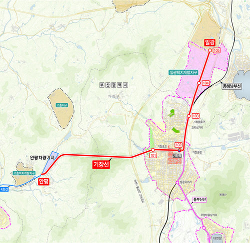 도시철도 기장선 위치도 및 노선도. 사진제공ㅣ부산 기장군