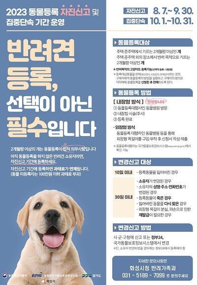 화성시 ‘동물등록 자진신고 기간’ 안내문. 사진제공｜화성시