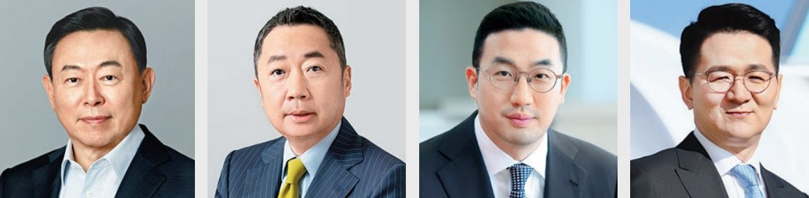 신동빈 롯데그룹 회장·박정원 두산그룹 회장·구광모 LG그룹 회장·조원태 한진그룹 회장(왼쪽부터).
