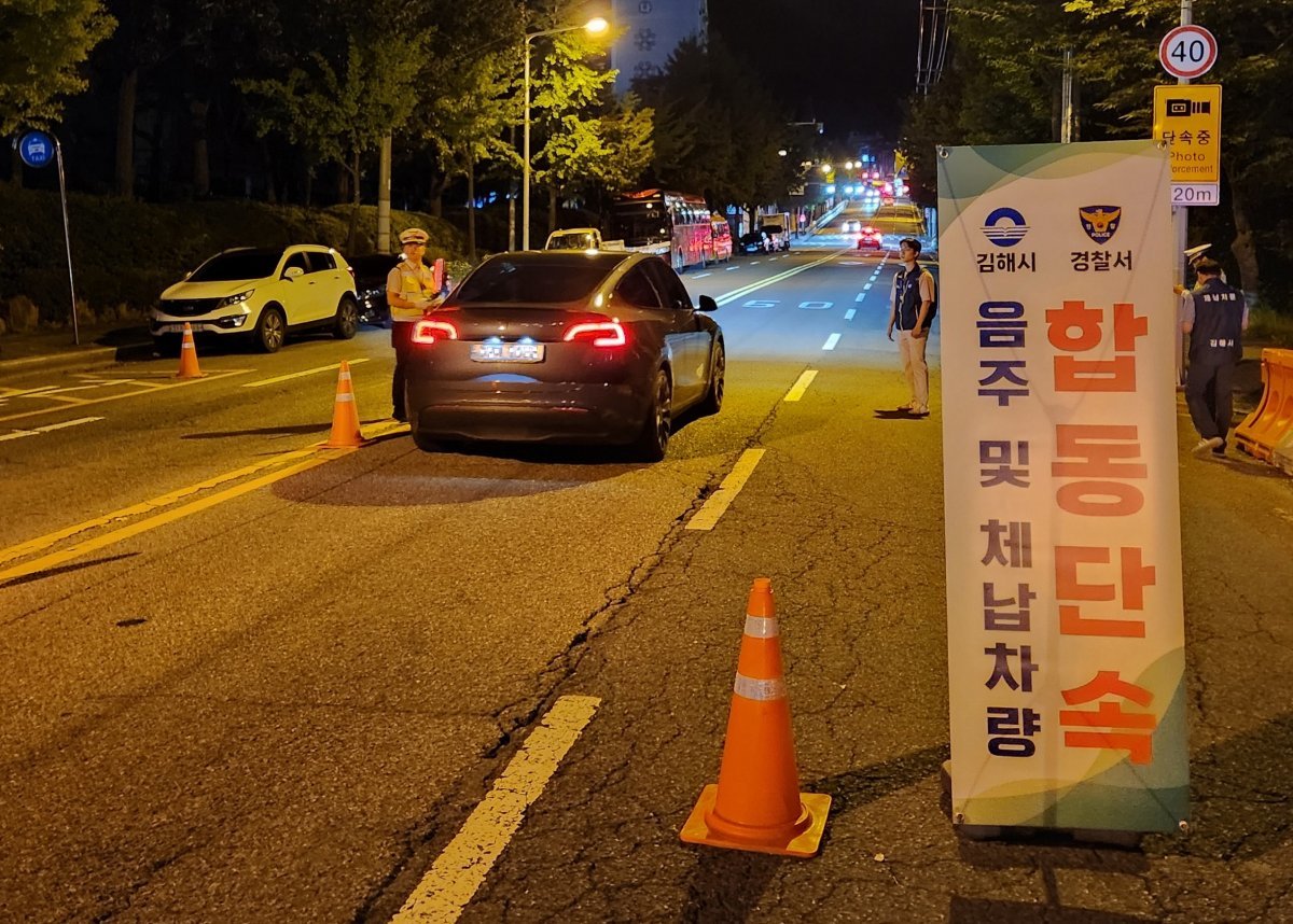 지난 5일 실시한 경찰서 합동 야간 단속 사진. 사진제공ㅣ김해시