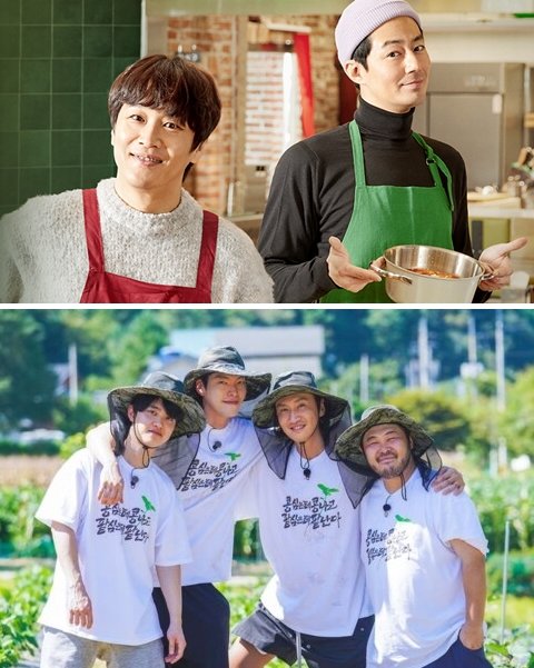 ‘절친’ 배우들의 예능 맞대결이 성사됐다. 차태현, 조인성(위 왼쪽부터)이 나선 tvN ‘어쩌다 사장3’와 도경수, 김우빈, 
이광수, 김기방(아래 왼쪽부터)의 ‘콩 심은 데 콩 나고 팥 심은 데 팥 난다’가 나란히 인기 반열에 올라 화제성 경쟁을 벌이고 
있다. 사진제공｜tvN