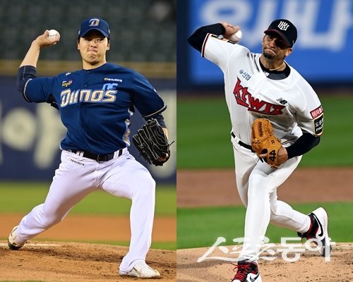 NC 송명기(왼쪽), KT 쿠에바스. 스포츠동아DB