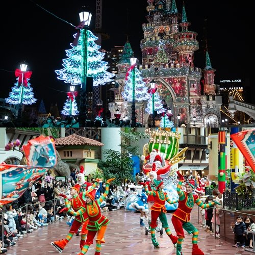 매직캐슬 크리스마스 맵핑쇼(위), 해피 크리스마스 퍼레이드