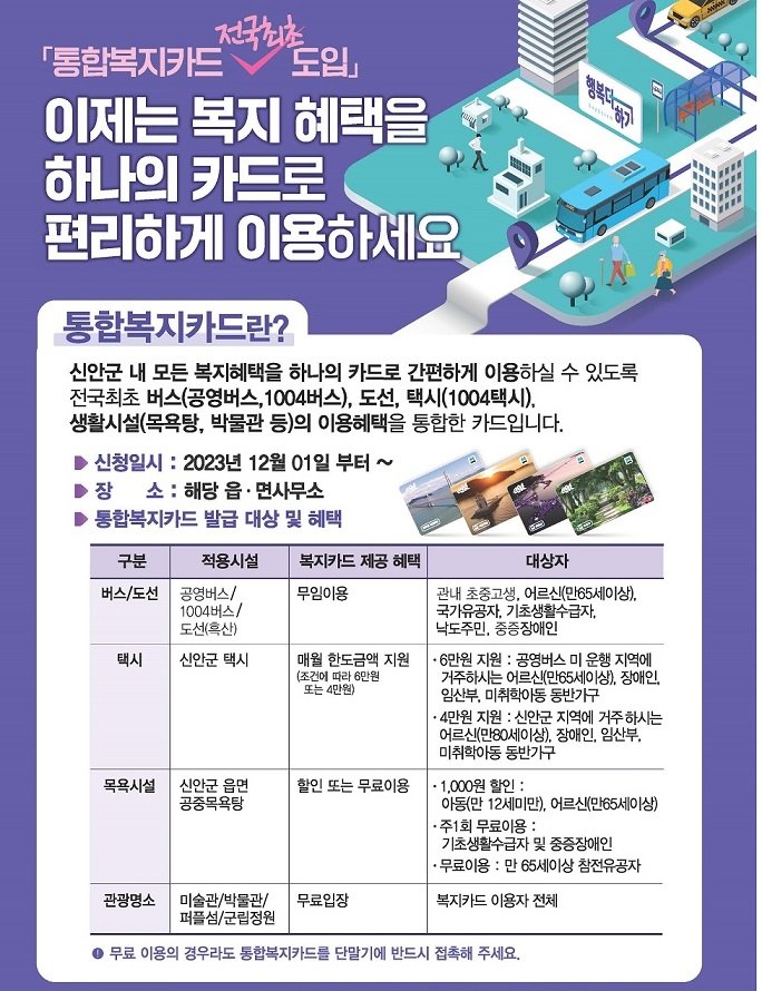 ‘행복 더하기 통합복지카드’ 서비스 홍보 포스터. 사진제공ㅣ신안군