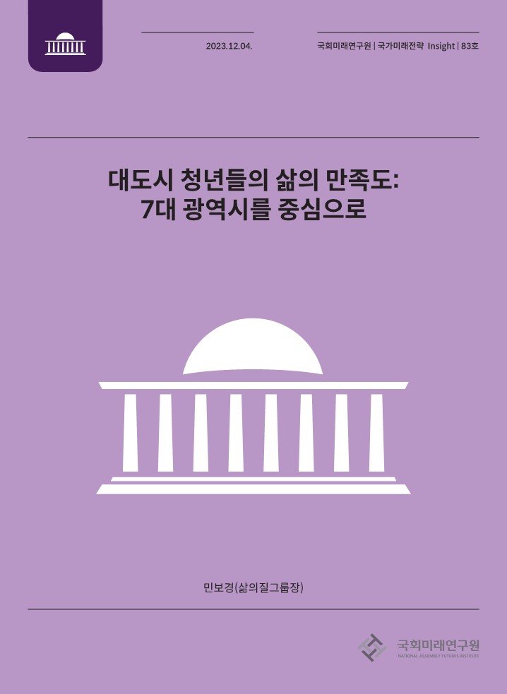 ‘대도시 청년들의 삶의 만족도: 7대 광역시를 중심으로’ 보고서 표지. 사진출처ㅣ국회미래연구원 홈페이지