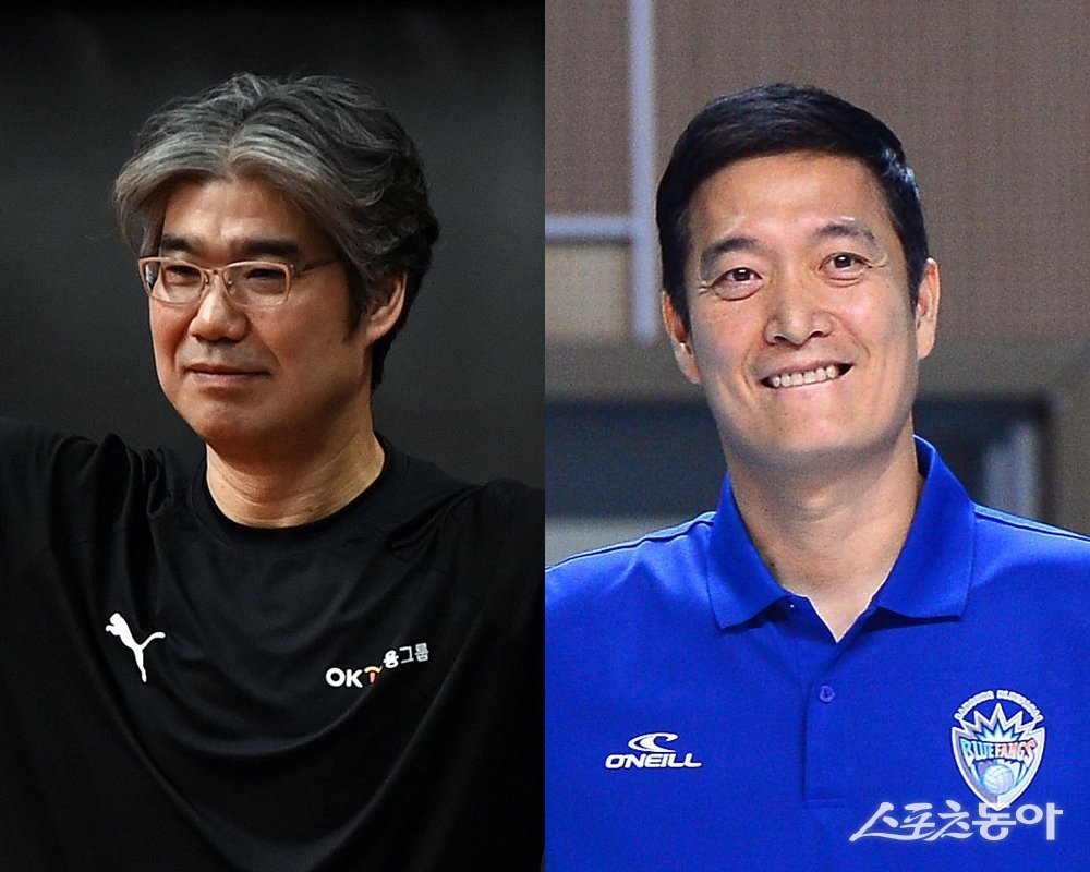 OK금융그룹 오기노 마사지 감독(왼쪽), 삼성화재 김상우 감독. 스포츠동아DB