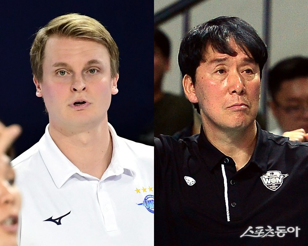 대한항공 틸리카이넨 감독(왼쪽), 우리카드 신영철 감독. 스포츠동아DB