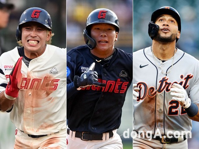 롯데 황성빈·장두성·빅터 레이예스(왼쪽부터). 사진 | 스포츠동아DB, 게티이미지코리아