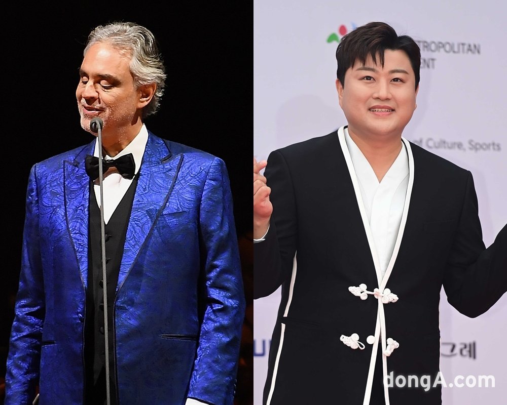 안드레아 보첼리(왼쪽)·김호중. 사진|게티이미지코리아·스포츠동아DB