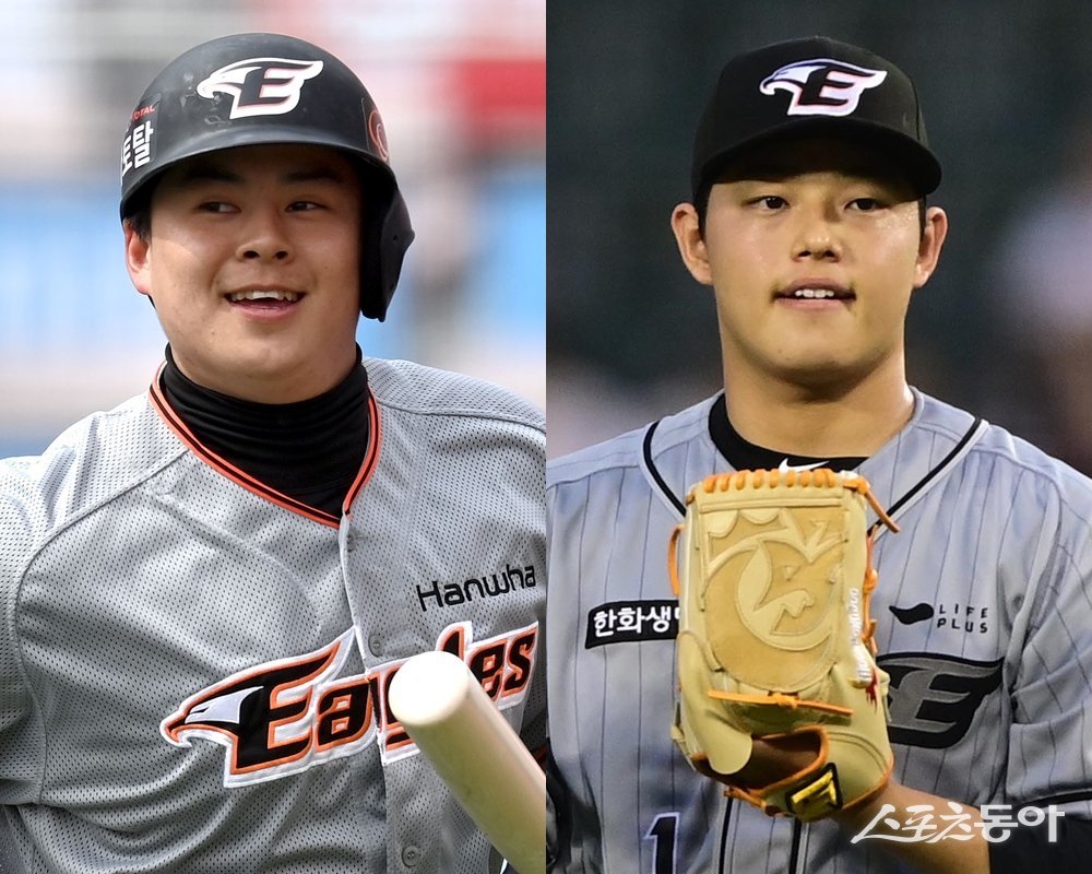 한화 노시환(왼쪽)·문동주. 스포츠동아DB