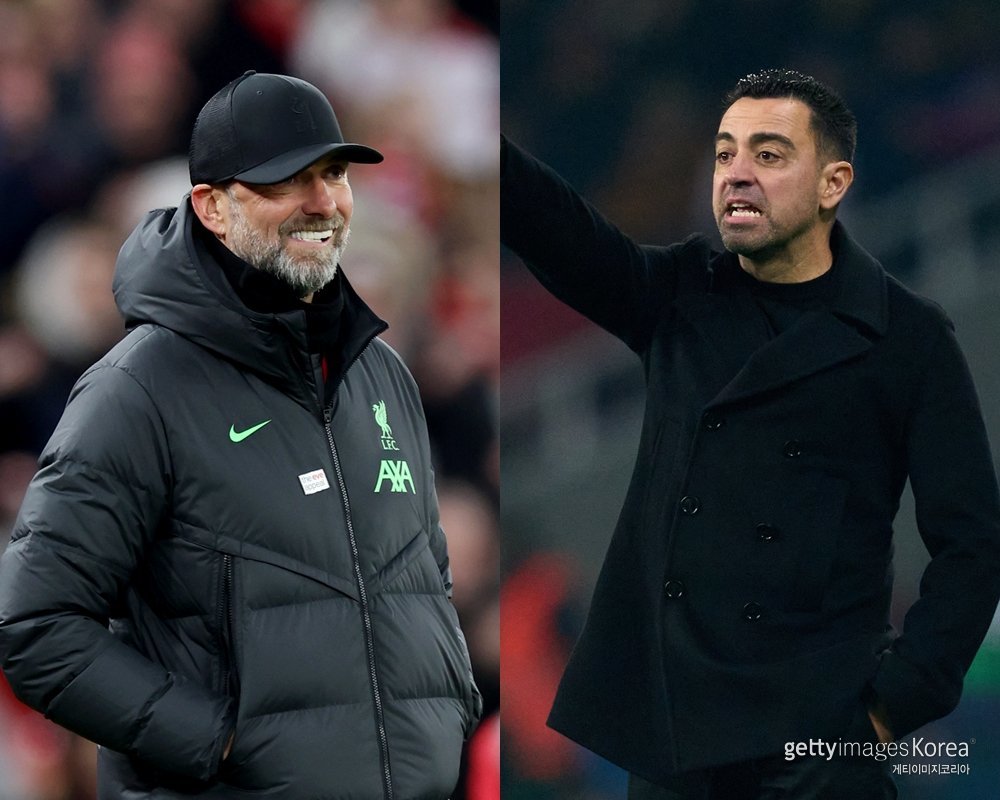 리버풀 위르겐 클롭 감독(왼쪽), 바르셀로나 사비 에르난데스 감독. 사진=게티이미지코리아