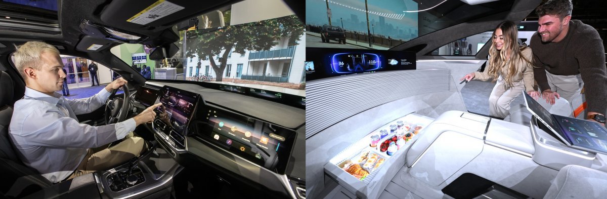 삼성전자와 LG전자는 올해 초 열린 CES에서 자동차 전장 제품을 전시해 관심을 끌었다. 삼성과 하만이 함께 개발한 ‘레디’ 제품(왼쪽)과 LG전자가 선보인 미래 모빌리티 콘셉트 ‘알파블’.  사진제공｜삼성전자·LG전자