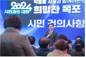 2024년 시민과의 대화에서 시 정책과 현안을 직접 설명하고 있는 박홍률 목포시장. 사진제공 | 목포시