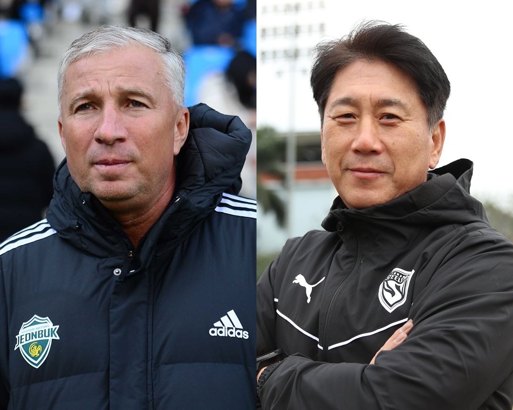 전북 단 페트레스쿠 감독(왼쪽)·포항 박태하 감독. 사진 | 스포츠동아DB, 한국프로축구연맹