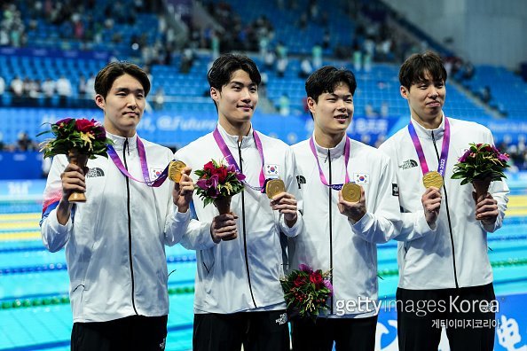 김우민, 황선우, 이호준, 양재훈(왼쪽부터). 사진=게티이미지코리아