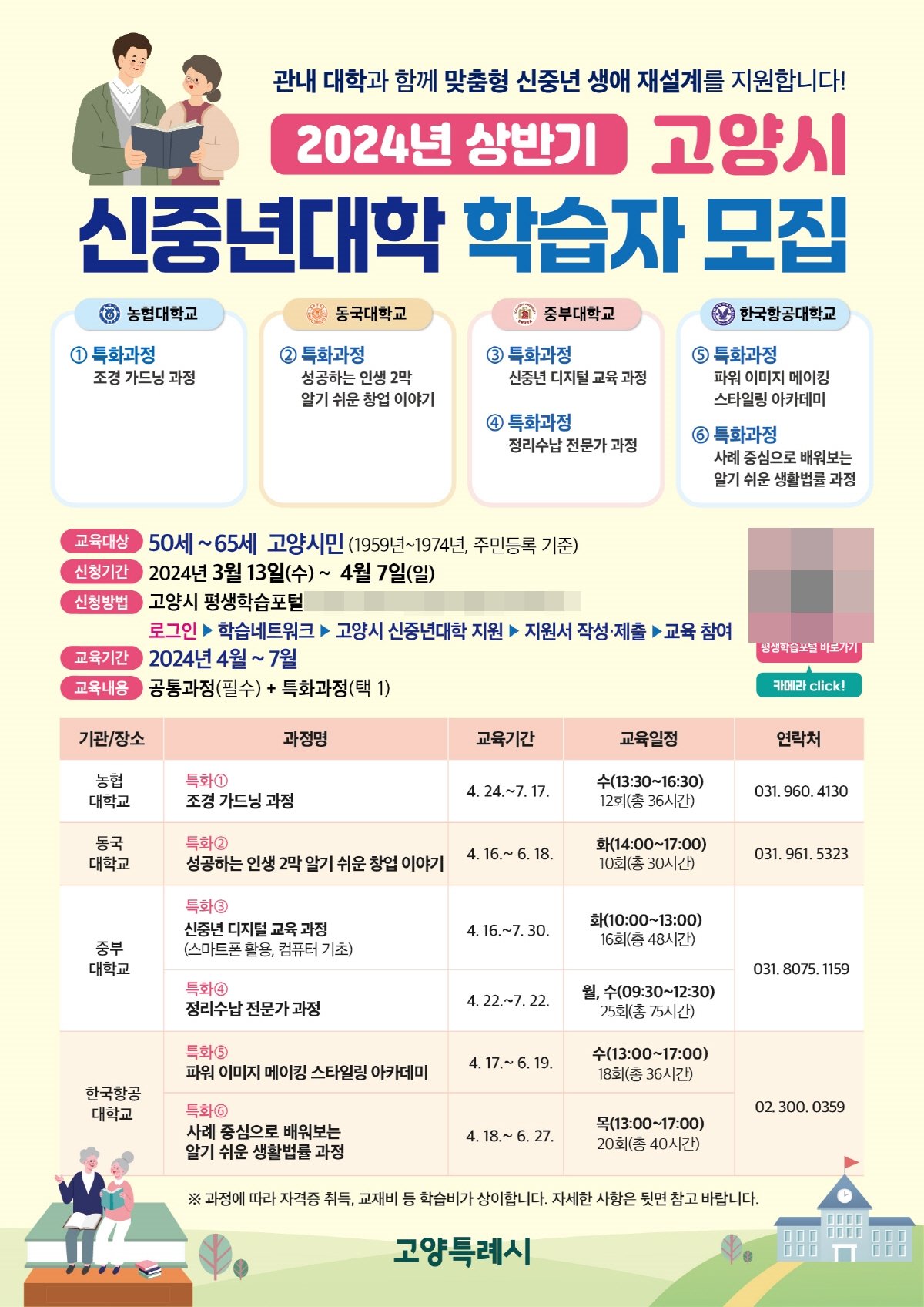 2024년 상반기 신중년대학 참가자 모집 안내문. 사진제공ㅣ고양시