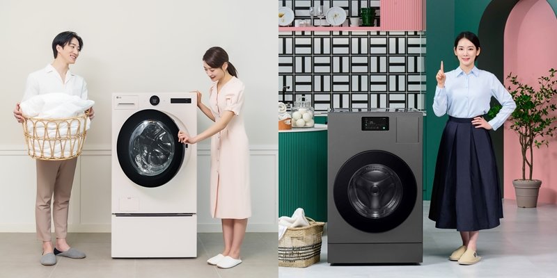 LG전자의 ‘LG 트롬 오브제컬렉션 워시콤보’(왼쪽)와 삼성전자 ‘비스포크 AI 콤보’. 사진제공|LG전자·삼성전자