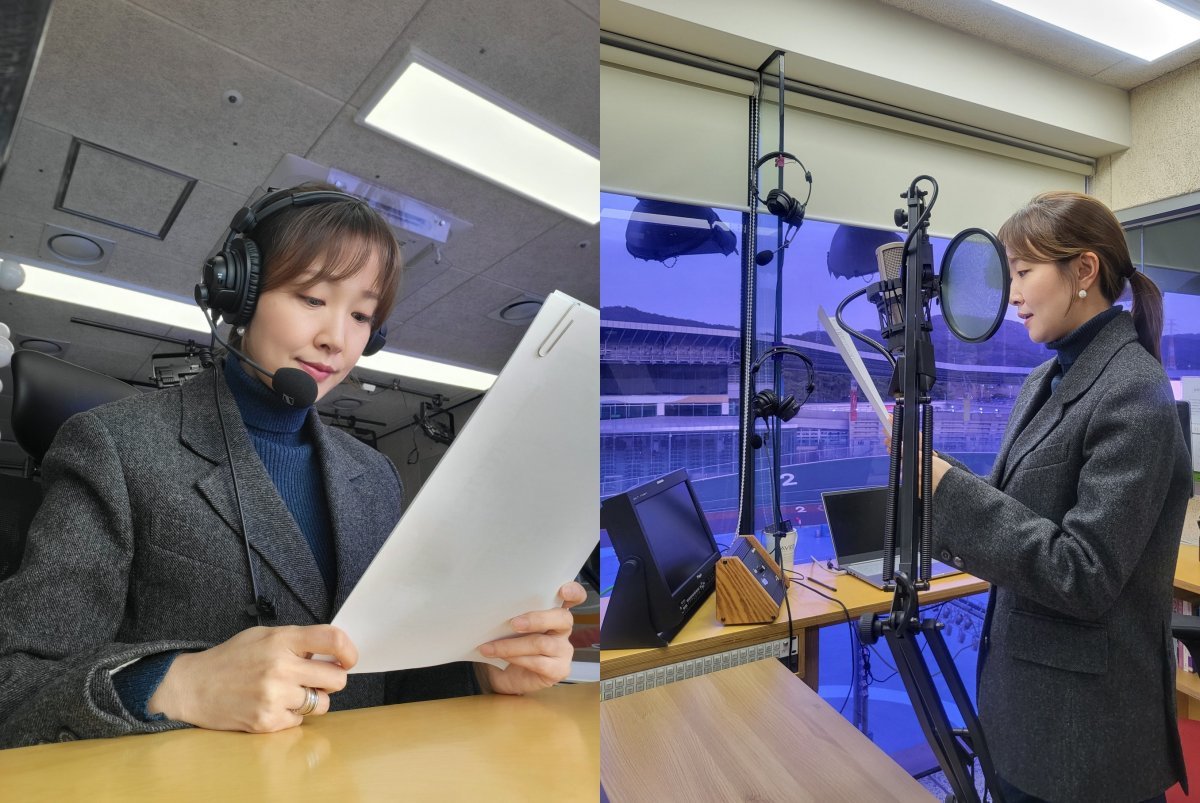 성현주 공단 레포츠본부 경주콘텐츠팀 과장이 안내방송 녹음을 하고 있다. 사진제공ㅣ부산시설공단