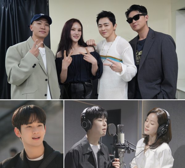 톱 연기자들이 잇따라 가수로 변신, 소문으로만 듣던 발군의 가창력을 과시해 화제다. 가수 거미의 남편인 배우 조정석은 올 하반기 넥플릭스를 통해 가수 데뷔 과정을 그린 프로그램 ‘신인가수 조정석’을 선보이며, 한지민은 가수 폴킴과 듀엣곡을, 드라마 ‘눈물의 여왕’으로 또다른 전성기를 맞이한 배우 김수현은 OST를 직접 불러 화제의 중심에 섰다. 위부터 시계 방향으로 거미와 조정석, 한지민과 폴킴, 김수현. 사진제공｜넷플릭스, 와이예스엔터테인먼트, tvN