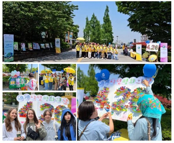 IWPG 글로벌 3국이 세계여성평화의 날 5주년을 맞아 지부별로 홍보활동을 진행하고 있는 사진. 사진제공｜4IWPG 글로벌 3국