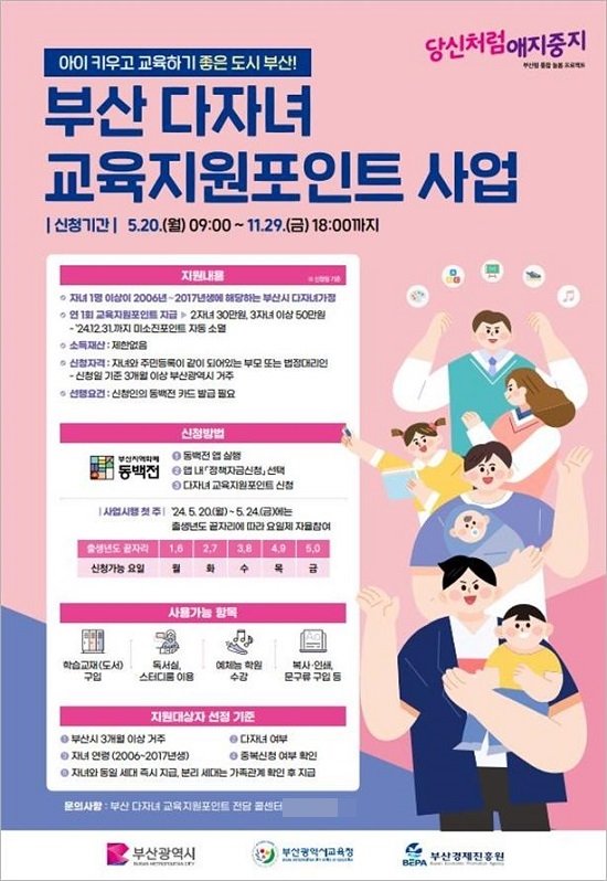 다자녀 교육지원포인트 홍보 포스터. 사진제공 | 부산시