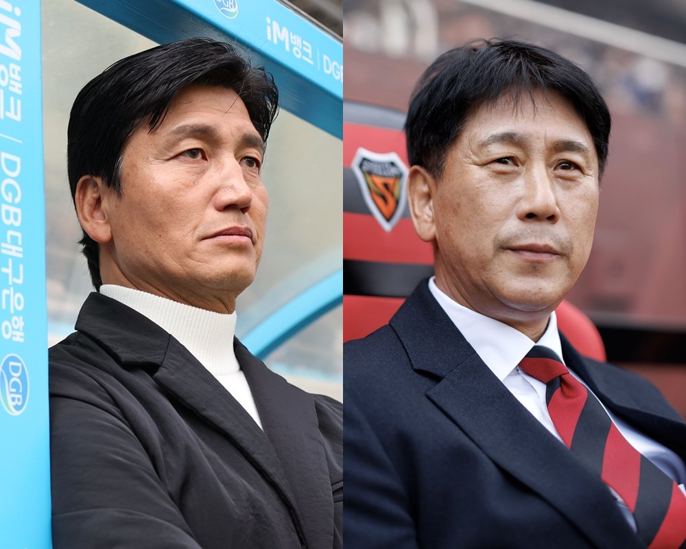 김천 정정용 감독(왼쪽), 포항 박태하 감독. 사진제공｜한국프로축구연맹