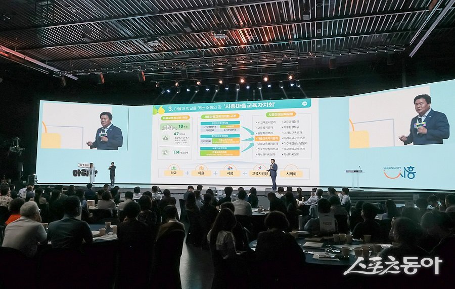 임병택 시흥시장이 지난 9일, 광명 자치분권포럼서 ‘우수 정책사례 발표’ 모습. 사진제공 | 시흥시청