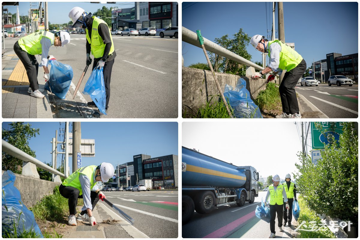 지난 15일 조성대 의장이 삼패동의 도로변에서 환경미화원과 함께 청소를 하고 있다. 사진제공ㅣ남양주시의회