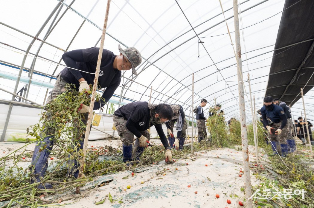 익산시가 최근 폭우로 피해를 입은 북부권역 일대에 육군 제35보병사단을 중심으로 군 장병을 투입해 복구를 지원하고 있는 모습. 사진제공=익산시
