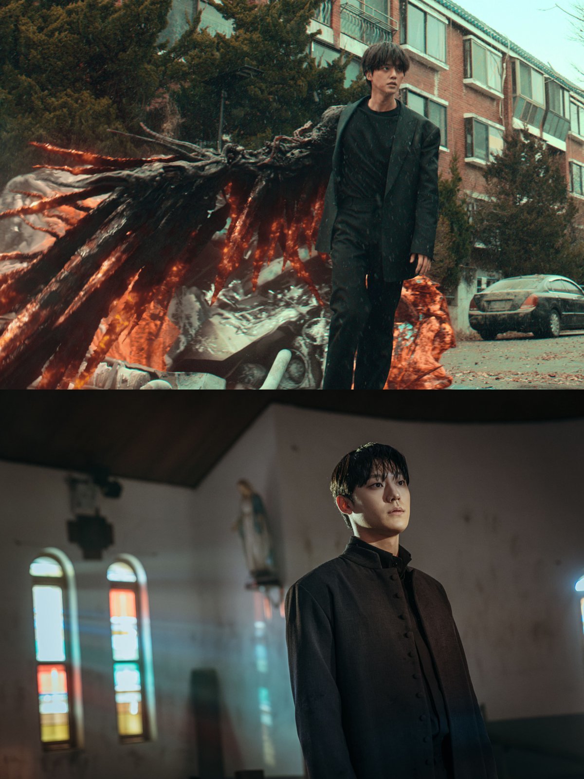 군 복무 중인 배우 송강과 이도현(위부터)이 넷플릭스 드라마 ‘스위트홈’ 시즌3의 화제몰이 주역으로 떠올랐다. 사진제공|넷플릭스