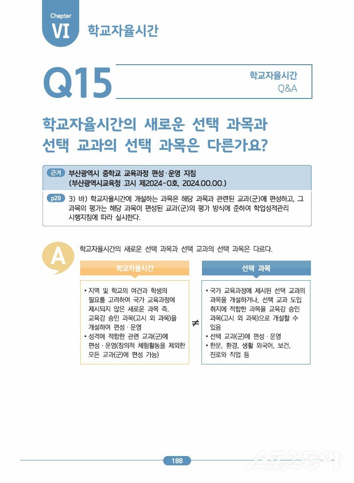 ‘Q&A로 알아보는 중학교 교육과정 편성·운영 도움 자료‘ 표지. (사진제공=부산시교육청)