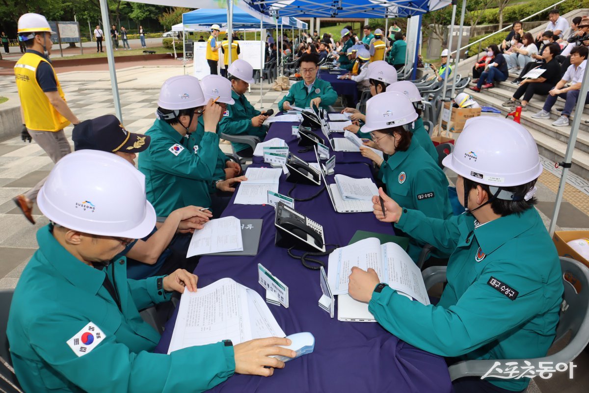 안전한국훈련 현장 대응 회의 모습./사진=수성구