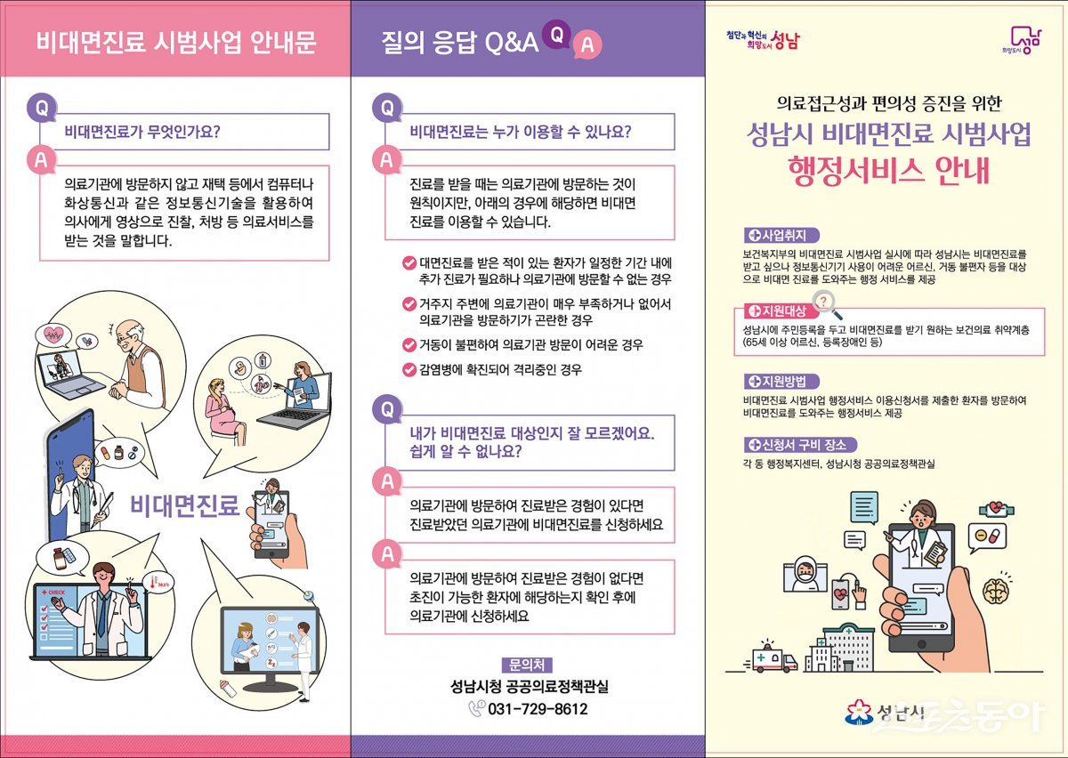 성남시 비대면진료 시범사업 행정서비스 리플렛. 사진제공ㅣ성남시