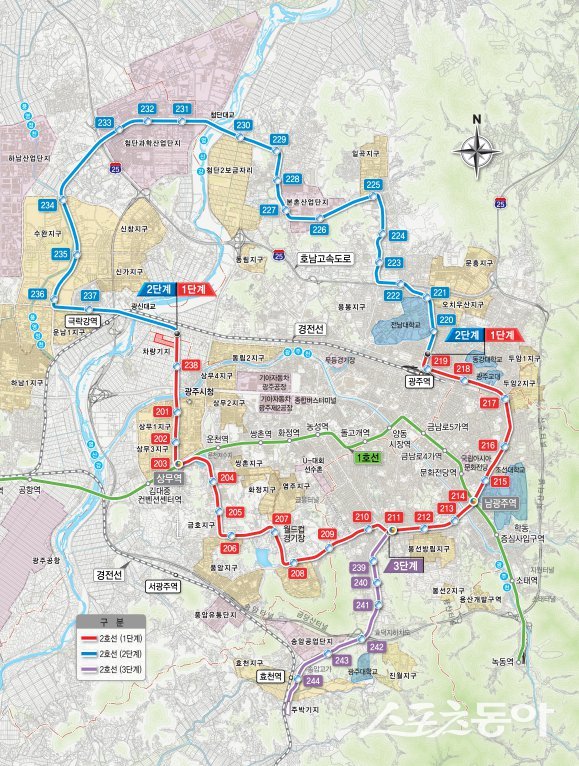 광주도시철도 2호선 노선도. 사진제공=광주광역시